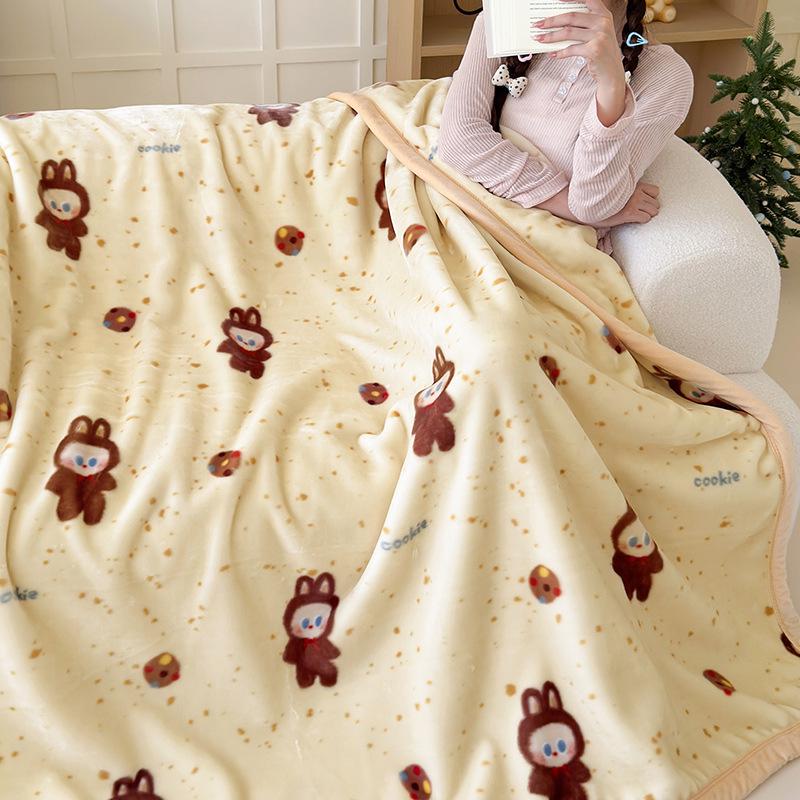 A-Class Double-Sided Printed Milk Velvet Blanket: Thickened Nap & Air Conditioning Sofa Cover