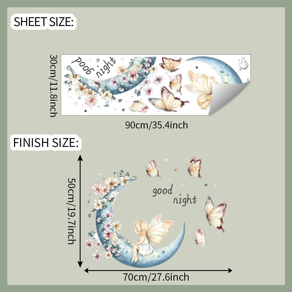 

Мечтательные маленькие феи луна бабочка цветок спальня гостиная дом фон благоустройство и украшение наклейки на стену