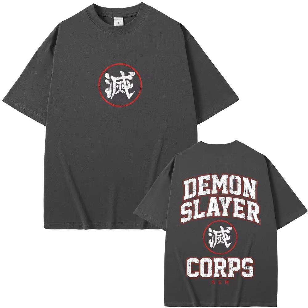 Anime Demon Slayer Corps Logo Graphic T-shirts Summer Men's Women Casual Cotton Retro Tshirt Male Oversized Short Sleeve T Shirt