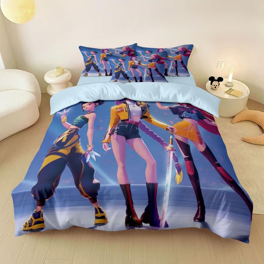 Caçadores de Demônios KPop Rumi Anime Bidimensional Conjunto de Quatro Peças Dormitório Estudantil Macio e Confortável Conjunto de Capa de Edredom e Lençóis