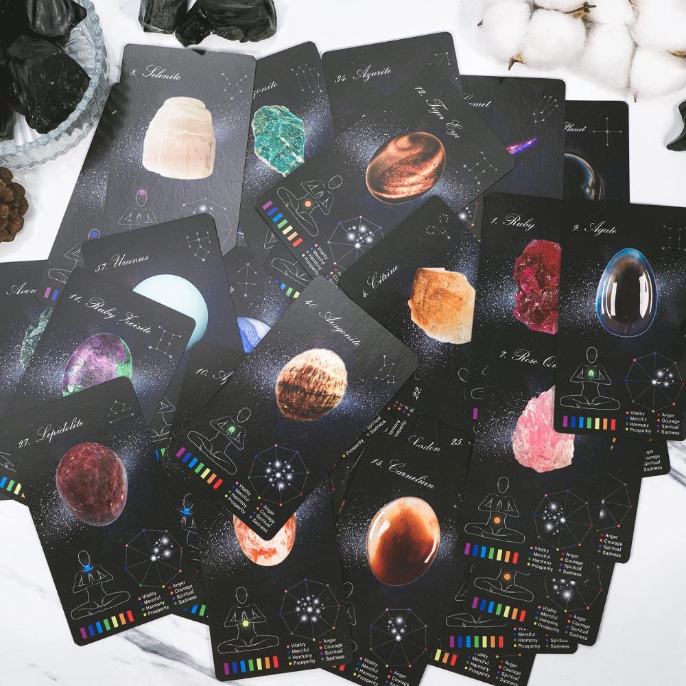 12x7cm Crystals Healing Cards, Oracle Deck Games Electronic Guidebook 60 Pcs Cards (48 Crystal Cards & 12 Zodiac Cards)