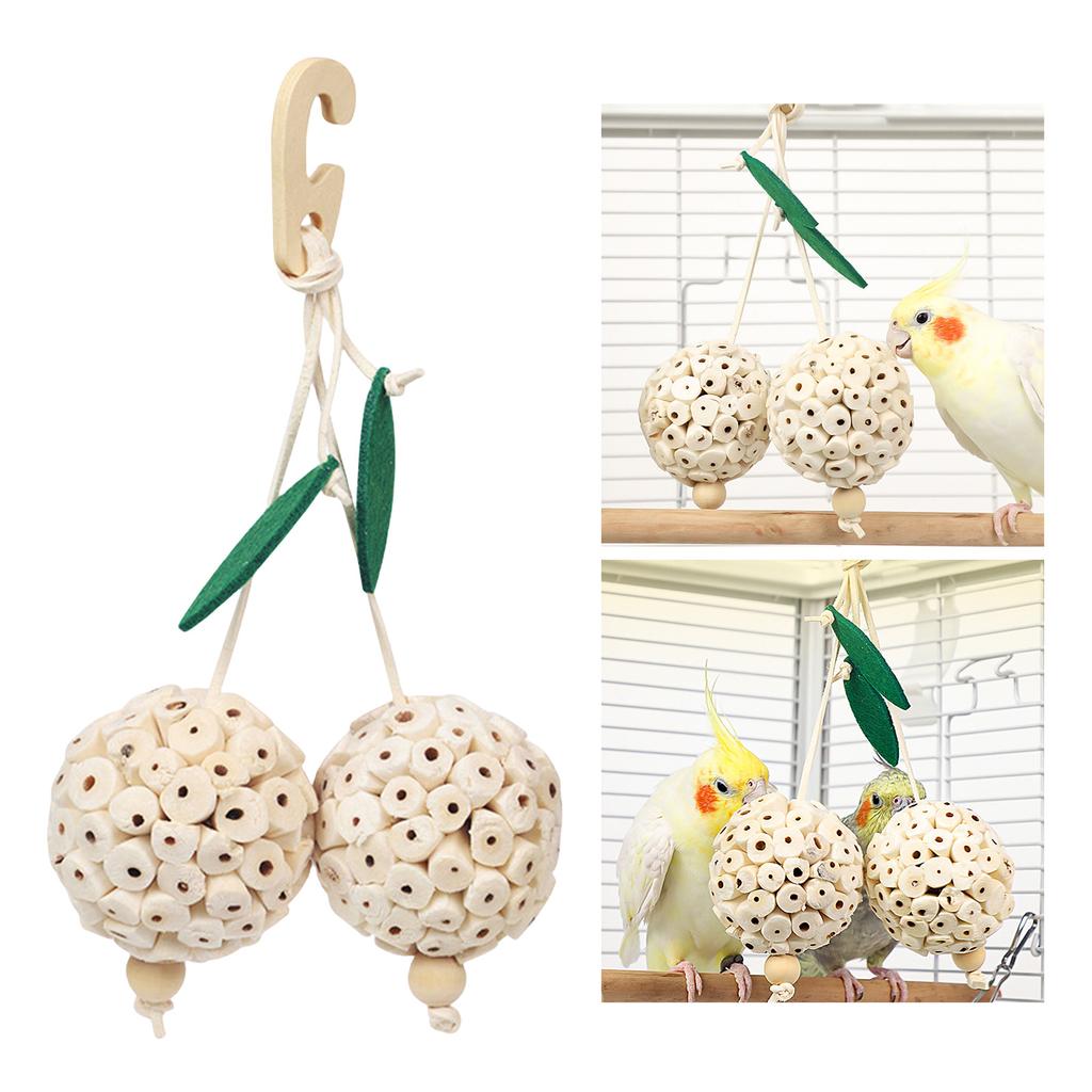 Pet Bird Chew Toy Natural Grass Wood Sphere for Cockatiel Conure Cockatoos Teeth Grinding Toy for Cage Bird