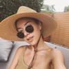 2025 New Belt Strap Straw Sun Hat For Women Fashion Vacation Beach UV Hats Summer Wide Brim Travel Panama Hats Outdoor Wholesale