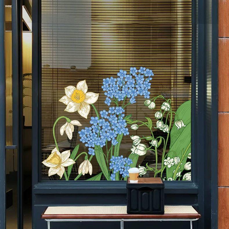 Purple Fresh Flower Static Cling Decoration for Shop Windows and Doors