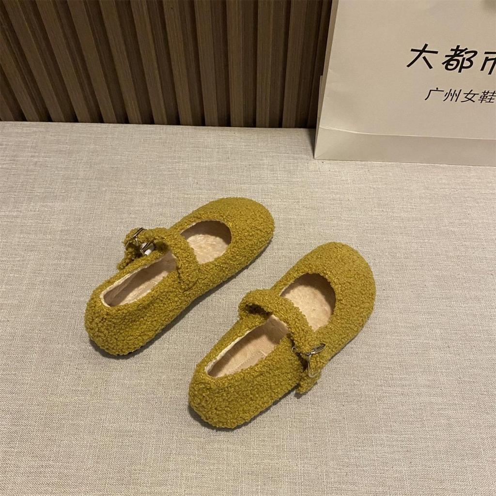 Premium Sense Foreign Style Fluffy Shoes Wear New 2025 Mary Jane Plush Single Shoes Foreign Style Word with Doudou Shoes