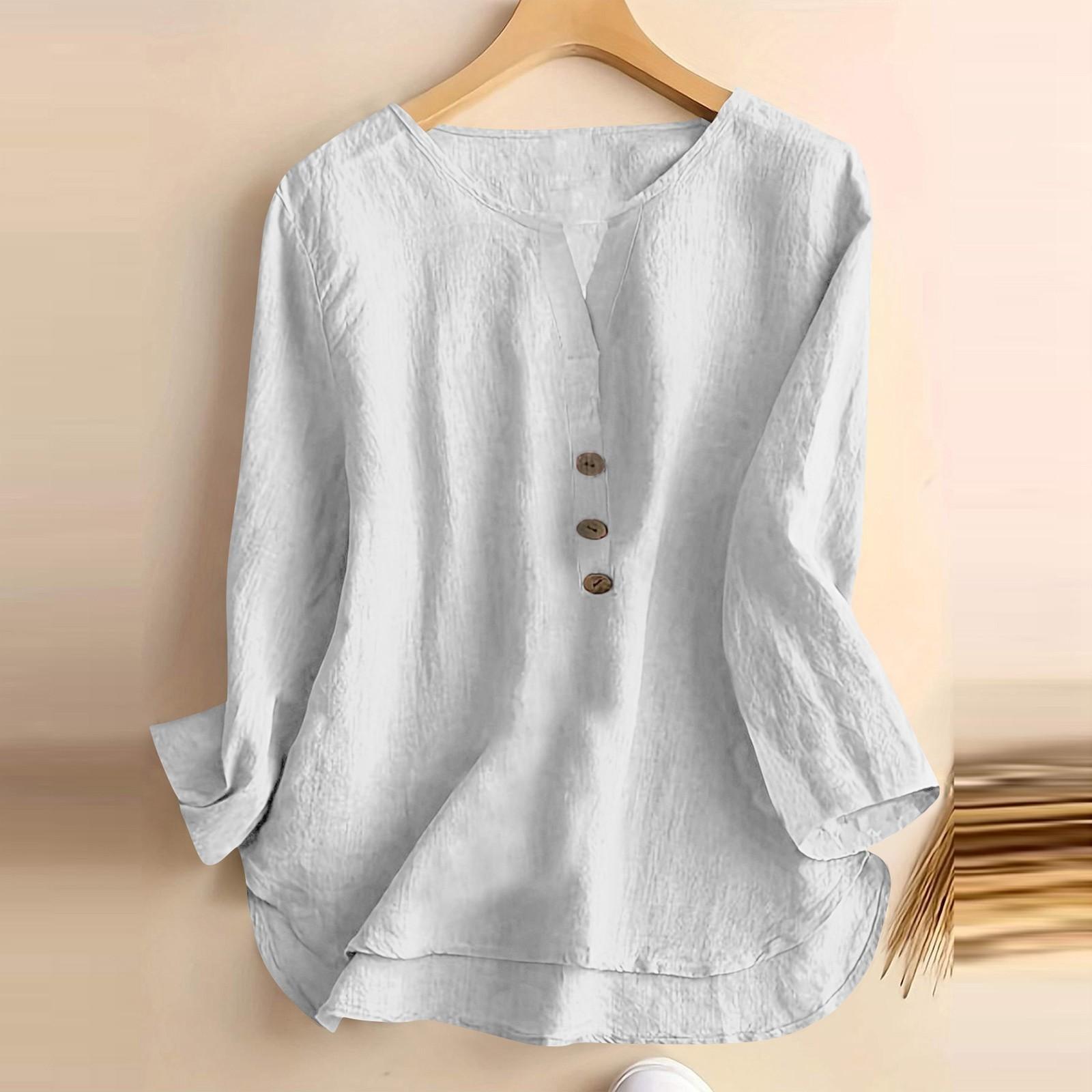 

Женские рубашки с рукавом три четверти, V-образным вырезом и пуговицами и однотонные кардиганы-блузки XL белый