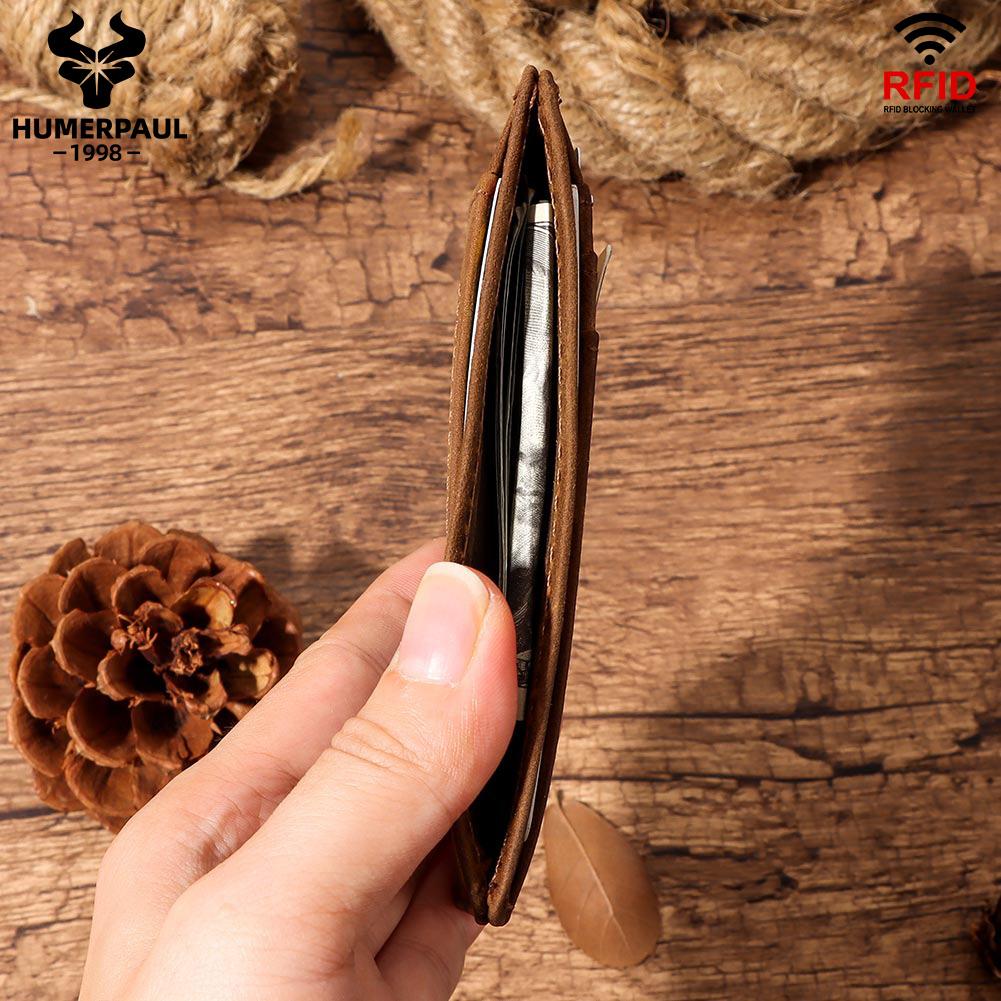 Humerpaul Piele naturala Pachet card de credit, cadou pentru fiu, ambalaj cutie cadou