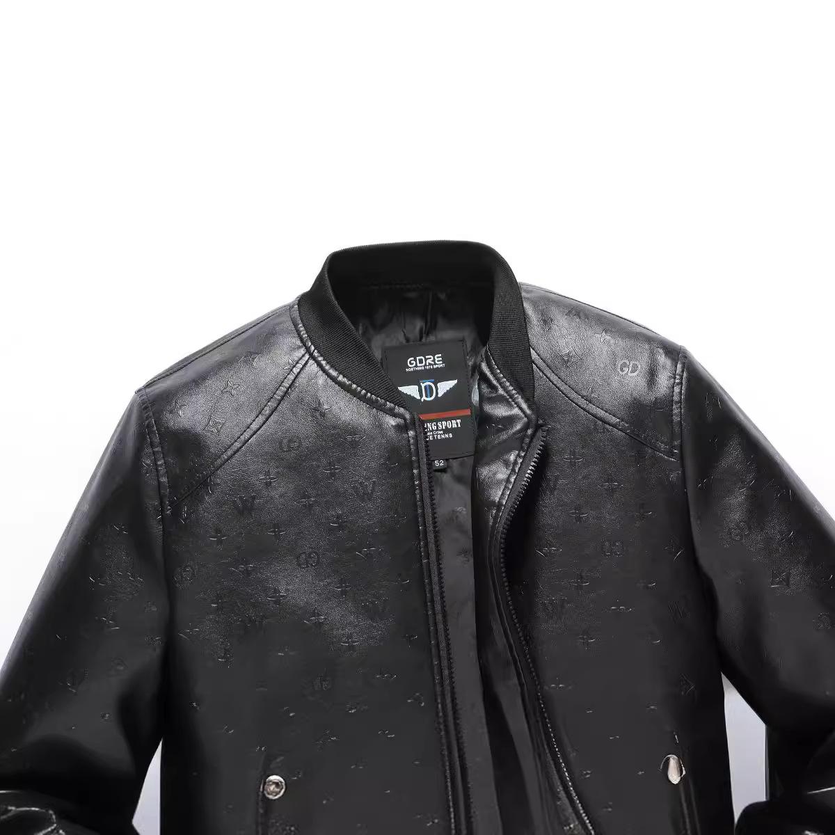 Весна и осень Новая кожаная куртка мужская куртка трехмерный тисненый высококачественный — фото 2