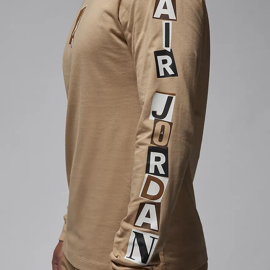 Jordan Printed Letter Crew Neck Long Sleeve T-shirt Men Tops Beige FD7018-200