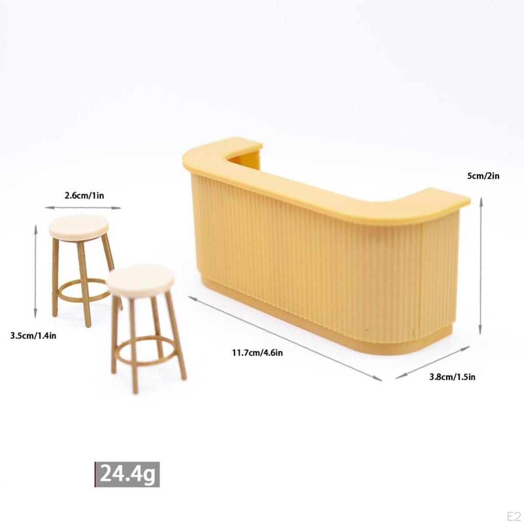 1/12 Dollhouse Miniature Bar Counter High Stools Set Furniture Life Scene Props Doll House