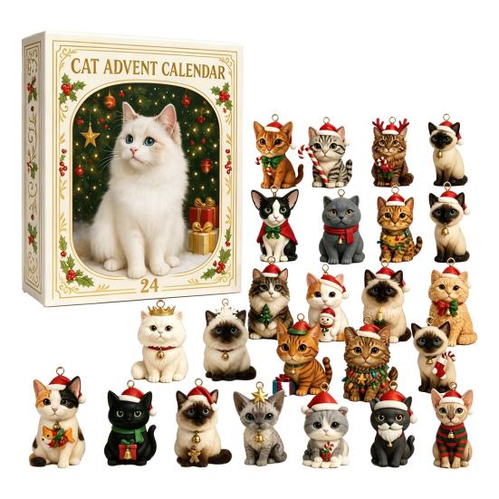 Family Fun Christmas Activity Cat Dachshund Advent Calendar, 24-Day Countdown Acrylic Ornament for Tree Hanging Supplies Decoration Cute Cat/Dachshund