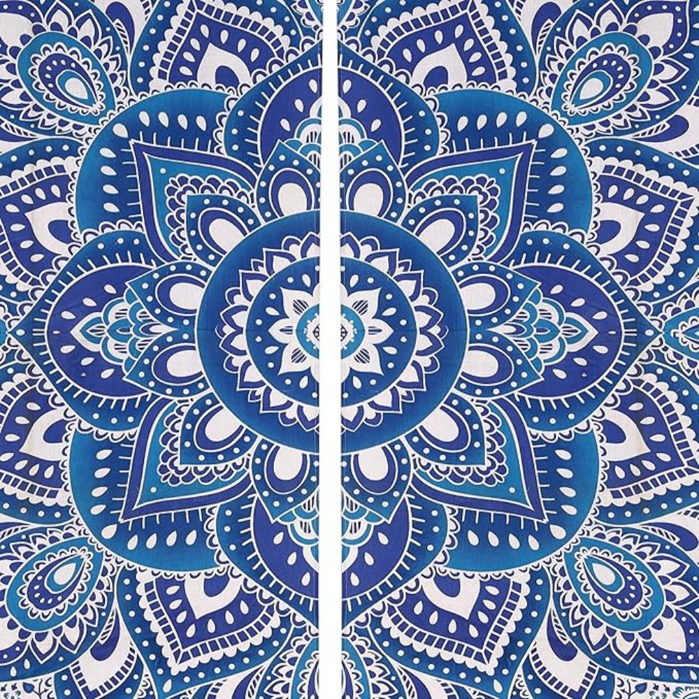 Bless International Beautiful Indian Bohemian Psychedelic Hippie Ombre Window Curtain Panels for Bedroom, Living, Balcony (Blue White Flower)