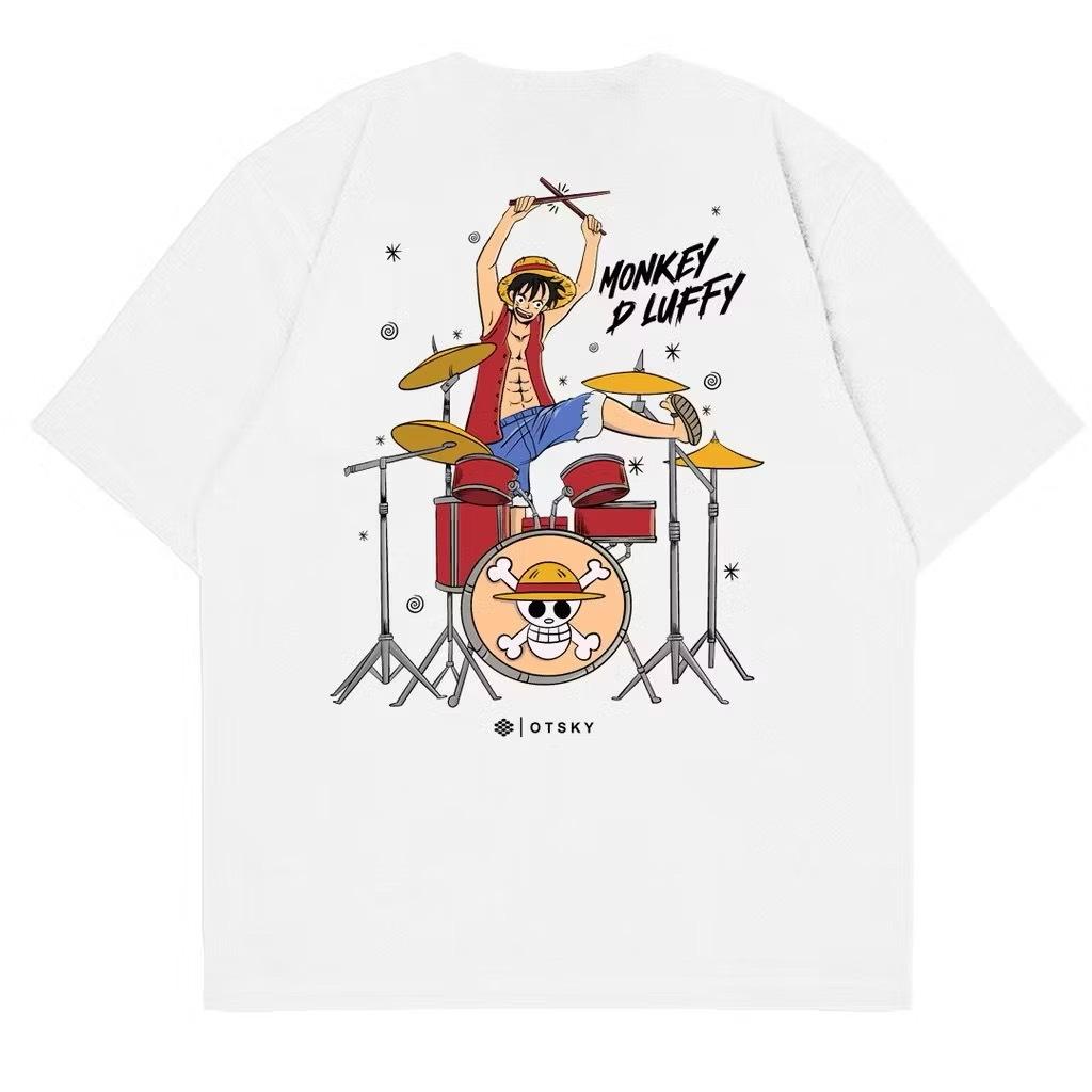 Japanisches Anime T-Shirt Monkey D'Luffy Creme Herren Baumwoll-T-Shirt Sommer Neu Retro Mode Herren- und Damen-Streetwear