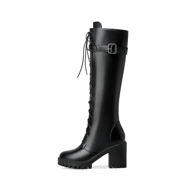 Women's High-heeled Boots for Autumn and Winter, Waterproof Platform, Thick Heel, Motorcycle Boots, Oversized Roman Women's Boots