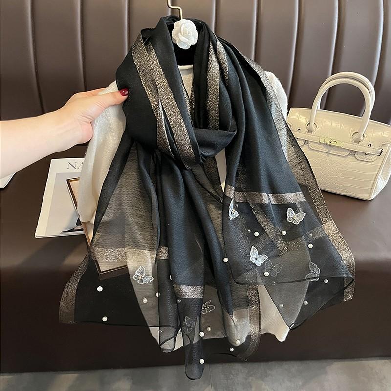 Luxury Brand Women Fashion Scarf Plain Solid Silk Chaetodon Auripes Shawls Scarves Summer Lady Bandanas Foulard Hijab