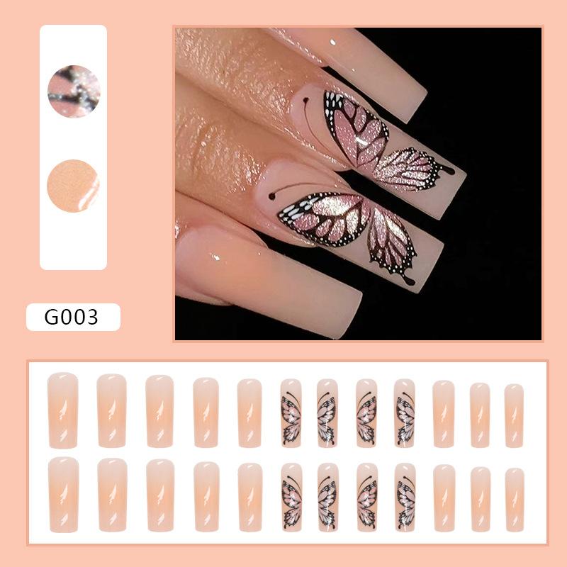 

Blush dusk butterfly medium and long water pipe armor European and American sweet ins wind gradual change fake nails wear nail batch