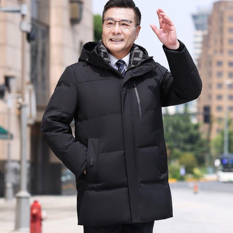 Middle -aged and Elderly Down Jackets Men's Medium -long Long Models Thick Warm Winter Hair Collar Jacket