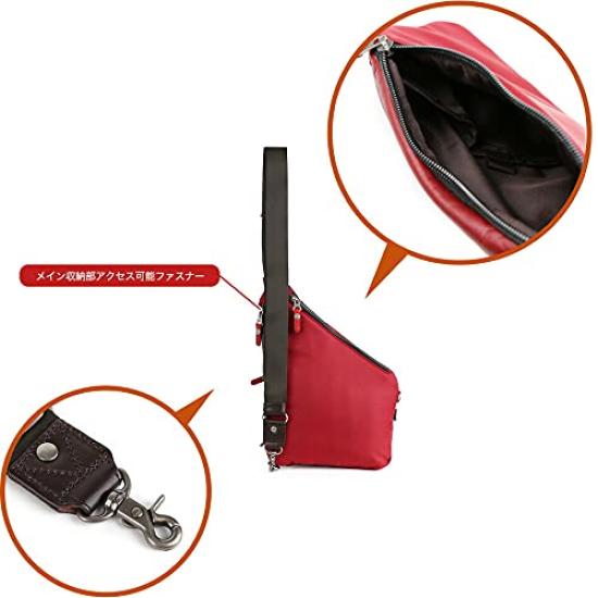 DOUBLES Body Genuine Men's One-Shoulder Bag, Stylish, Leather, Small, Red, JMO-7450