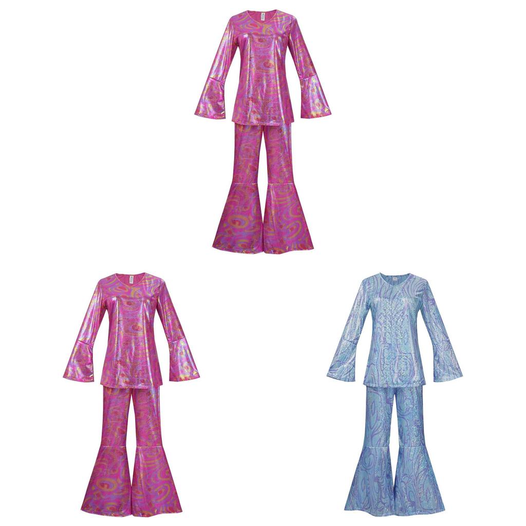 Disco Party Costume Set For Women With Polyester Fabric For Halloween And Cosplay Events