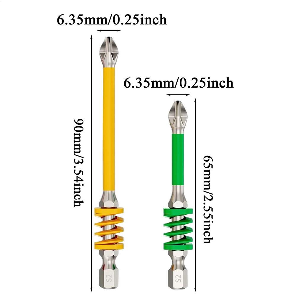 

Screwdriver Drill Bit Set 2 Pieces Magnetic Screwdriver Bit Set Tough Anti-Slip Tips with Spring for Household Technician Work