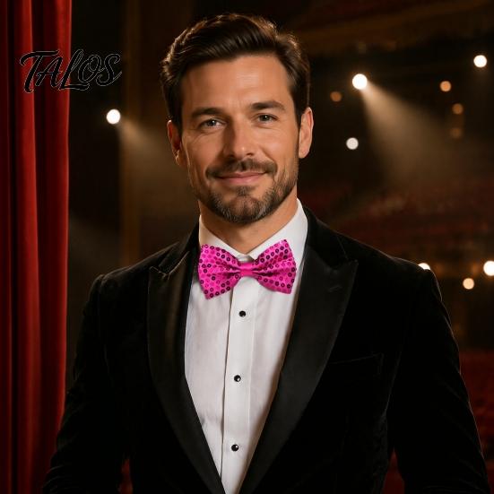 Adult Child Formal Wear Sparkly Sequin Bow Tie, Adjustable Glitter Necktie for Men, Shining Magic Show Tie Shiny Pre-Tied Neck Ties Banquet, Carnival