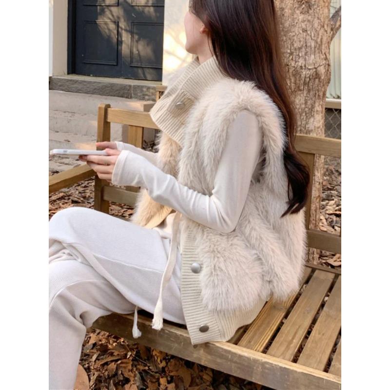 2023 Autumn Winter Elegant Kintted Vest Coat Women Casual Sleeveless Sweater Solid Thick Warm Coat Jacker Female Outwear Chic