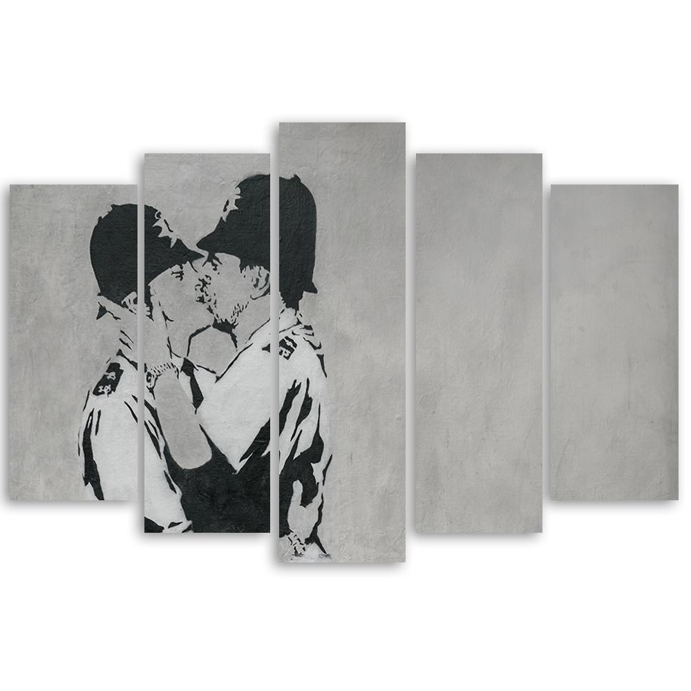 Obraz na plátně z pěti kusů Banksy Kissing Policemen
