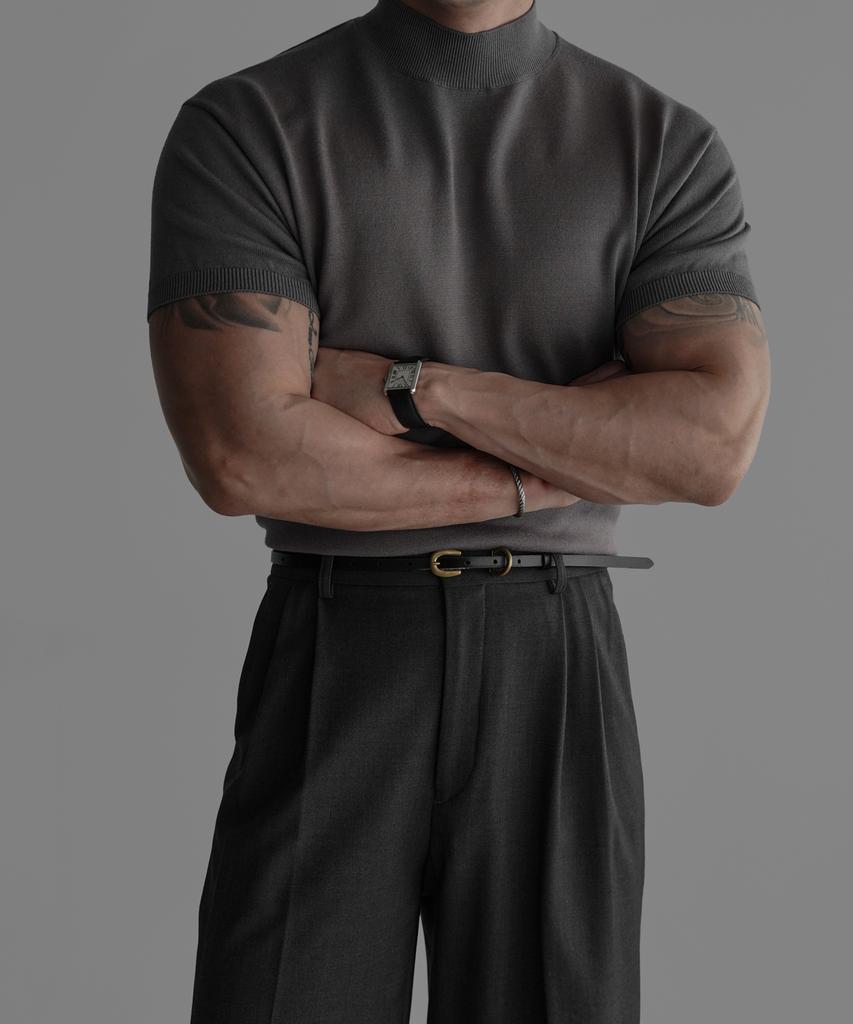 Baulopeulodeogteu Soft Mock Turtleneck Short Sleeve Knit [Gray]