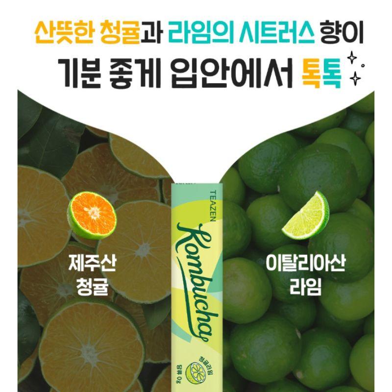 TEAZEN Green Tangerine Lime Kombucha Korean Sparkling Citrus Tea Drink 30 Sticks