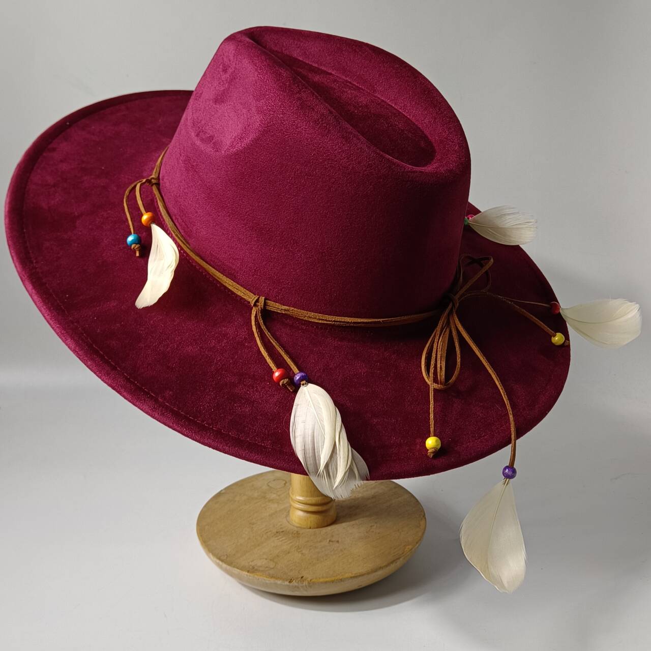 

2026Suede hat with 9.5cm brim fedora with Bohemian style accessories jazz hat classic church hat wide brim hat hats for woman M56-58CM