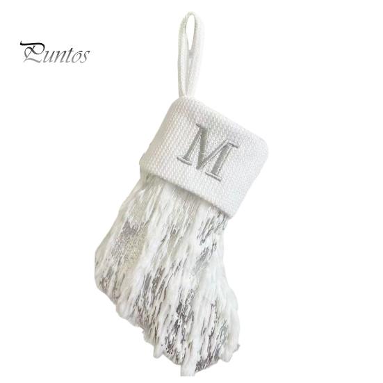 1ks vánoční bílá punčocha dopisní výšivka pletené ručně vyráběné opakovaně použitelné vánoční stromeček závěsný dárkový sáček punčochový přívěsek party sváteční dekorace
