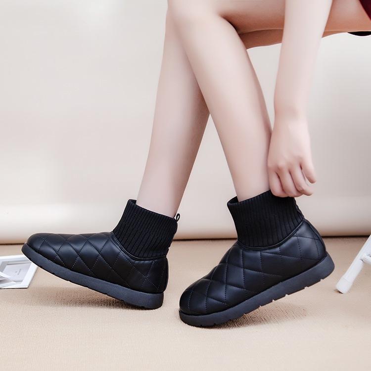 Bread snow boots winter new warm knitted non-slip piled thickened cotton shoes waterproof cotton boots
