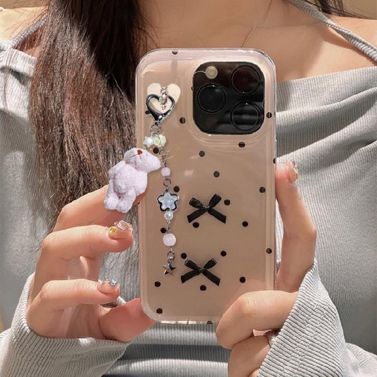 Bead Chain Adorned Bear Keyring Plush Animal Keychain Pendant Handmade Phone Charm Unique Gift for Children and Teens