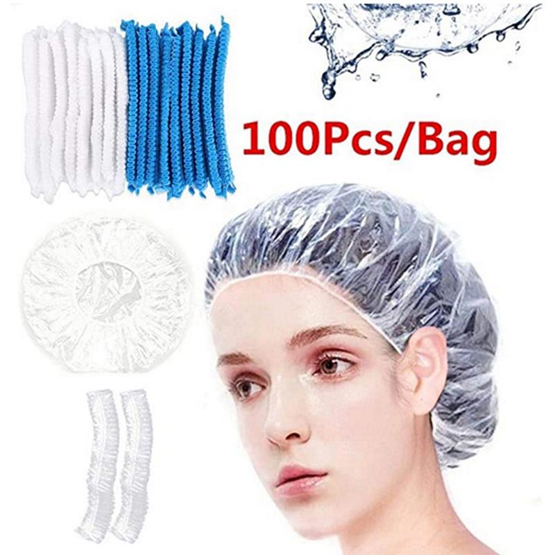 100Pcs Einweg Dusche Caps Baden Baden Wasserdichte Erwachsene Haar Trocknen Caps