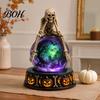 Samlarobjekt i vintagestil med LED-ljus, Halloween-dekor i falsk kristallkula, Hartsfigur av häxa/skelett/katt/spöke med läskig hemdekor