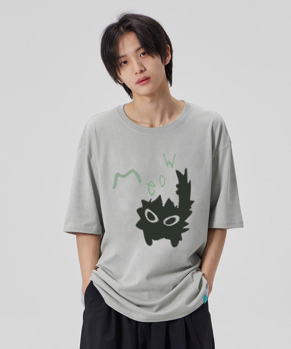 Astral Projection [Miyu Cat] Cotton Loose Fit Short Sleeve T-Shirt_Dusty Mint M