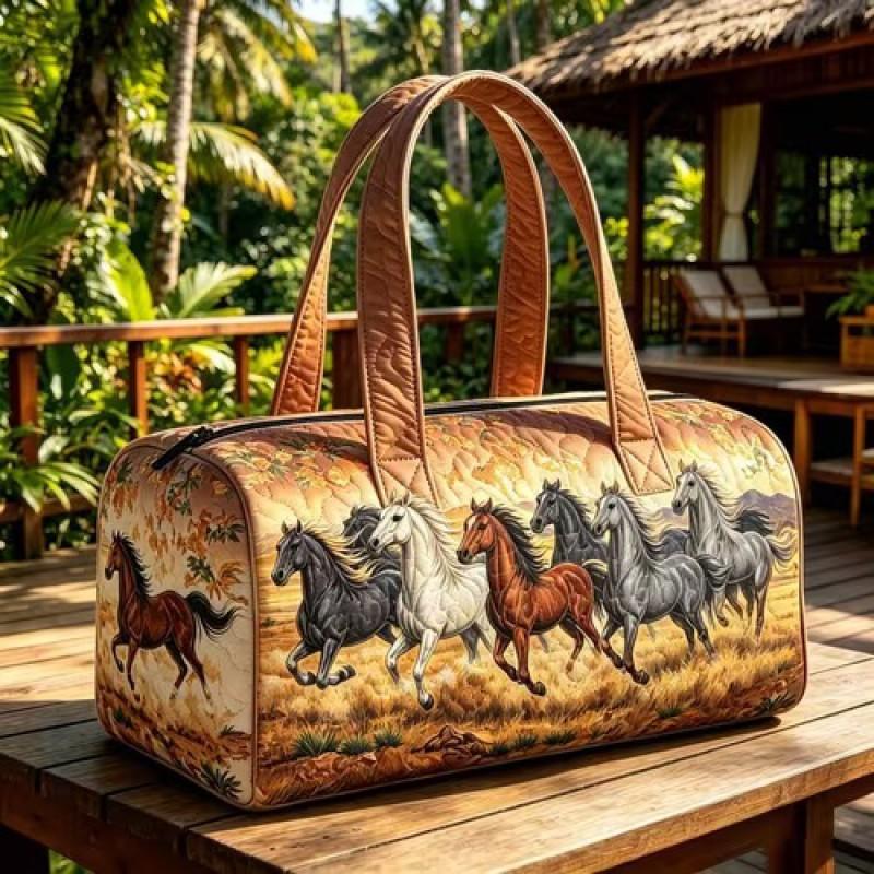 TEMU Quilted Travel Bag Fashion Print Womens Yoga Tote Gym