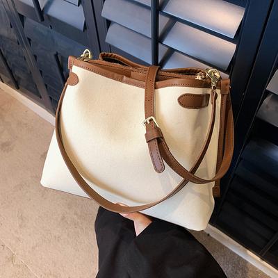 High Quality Women Crossbody Bag Fashion Contrast Color Patchwork Large Capacity Female Canvas Bucket Bag  Classic Retro Handbag