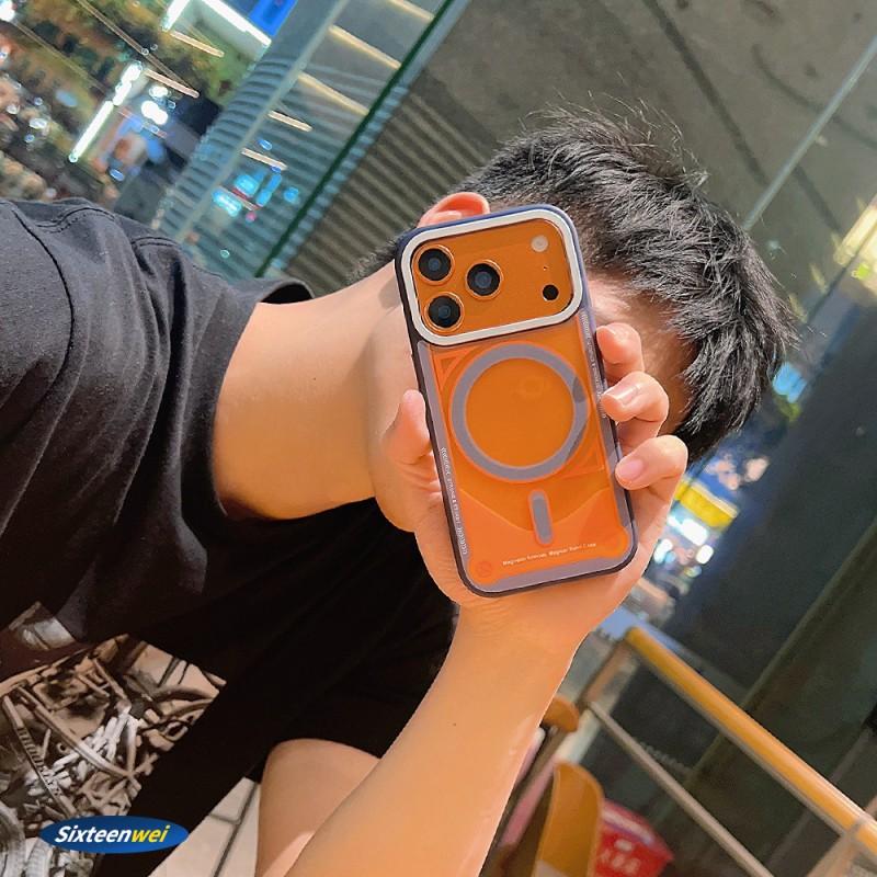 IPhone 17 Pro Max Case Glow In Dark Liquid Sand Magnetic Shockproof Silicone Cover Orange