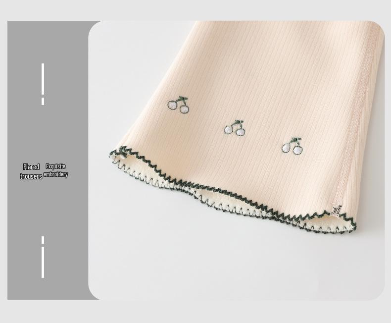 Baby Girl Cherry Embroidered Flared Trousers - Autumn Korean Style, Plus Velvet, Versatile, Fashionable Long Pants