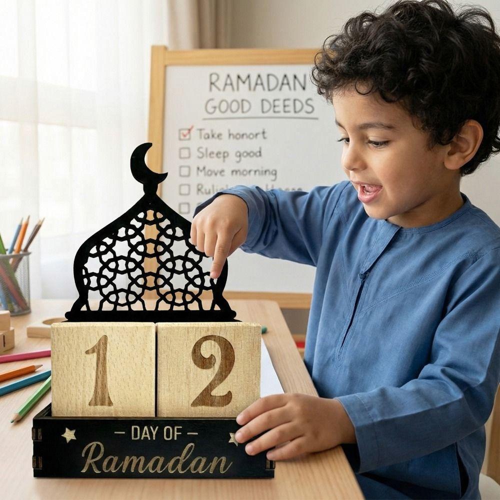 Moon Castle Eid Mubarak Calendar Blocks Wooden Ramadan Advent Calendar  Desktop Ornaments