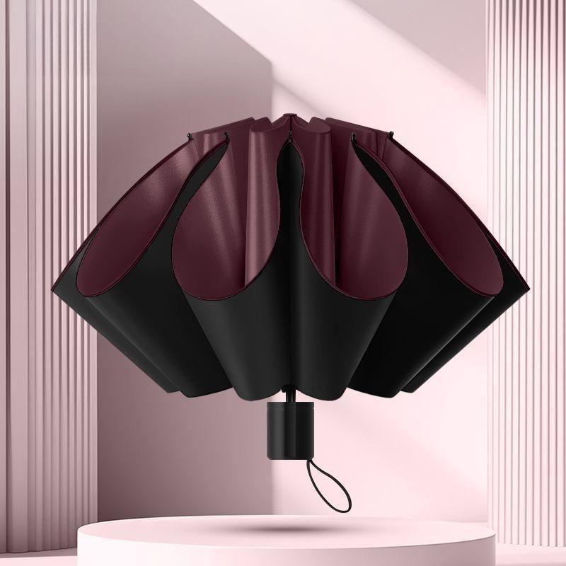 Fully Automatic Umbrella Thickened Reinforced Windproof Rainproof Portable Sun Protection Car-mounted Tri-fold Umbrella