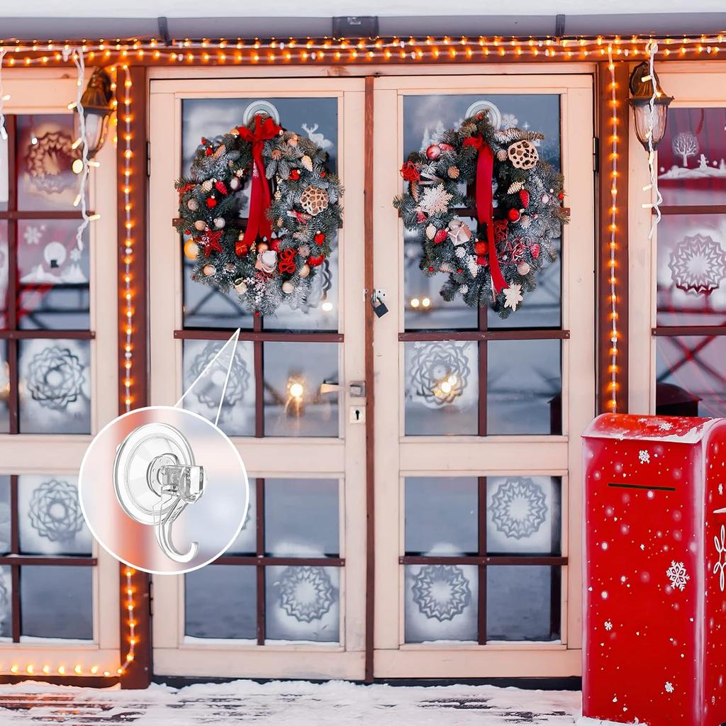 Kranzaufhänger, Große Saugknopf-Kranzhaken, Schwerlast, 22 LB Tragfähigkeit, Abnehmbar und Wiederverwendbar, Transparent, 2 Stück