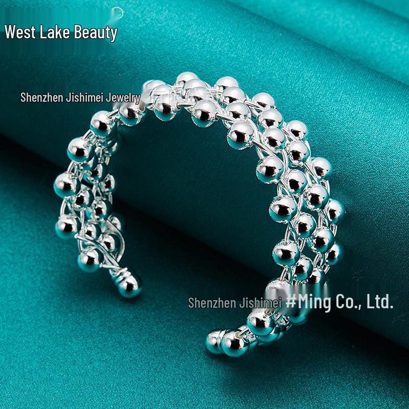 Brățară deschisă tip plasă cu mărgele de strugure din argint sterling West Lake Beauty pentru femei - Bijuterii de modă rafinate
