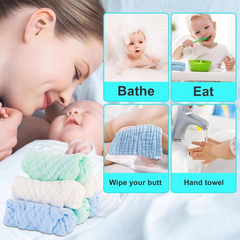 5/6 Pack Baby Muslin Washcloths 6-Layer Thick Cotton Gauze Soft Absorbent Newborn Face Towel for Bathing Feeding Sensitive Skin Reusable Wipes