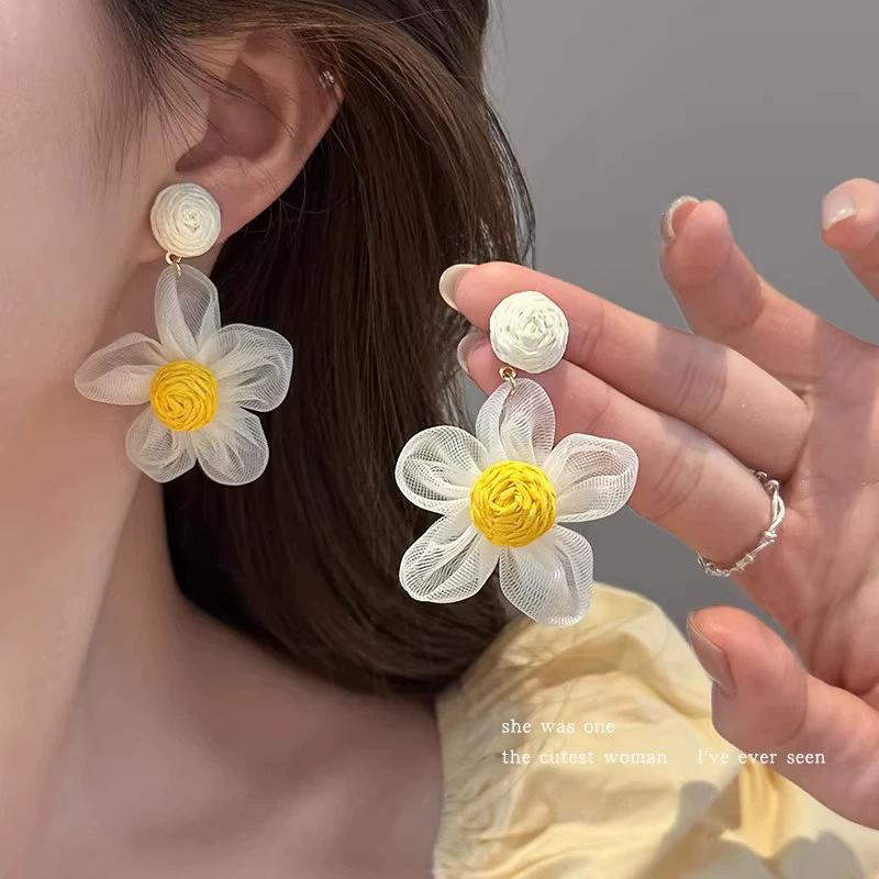 Super fairy dopamine yellow flower earrings women s seaside resort style sweet stud earrings new versatile earrings