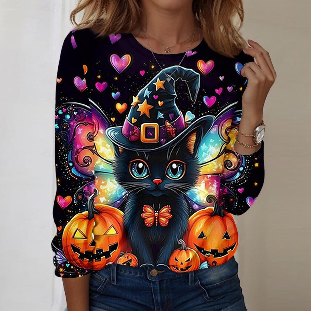 Women's Halloween Printed Round-neck Loose Long-sleeved Top
