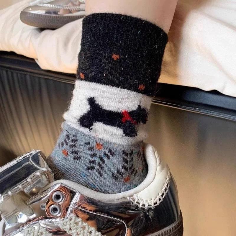 Female Autumn and Winter Style Plus Thick Velvet Warm Lovely Dog Wool Tube Socks