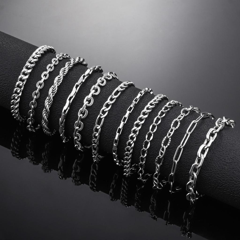 12Pcs/Set Stainless Steel Cuban Bracelets in Hip-hop Style, Suitable for Men and Women,Perfect for Daily Wear and Gift Giving
