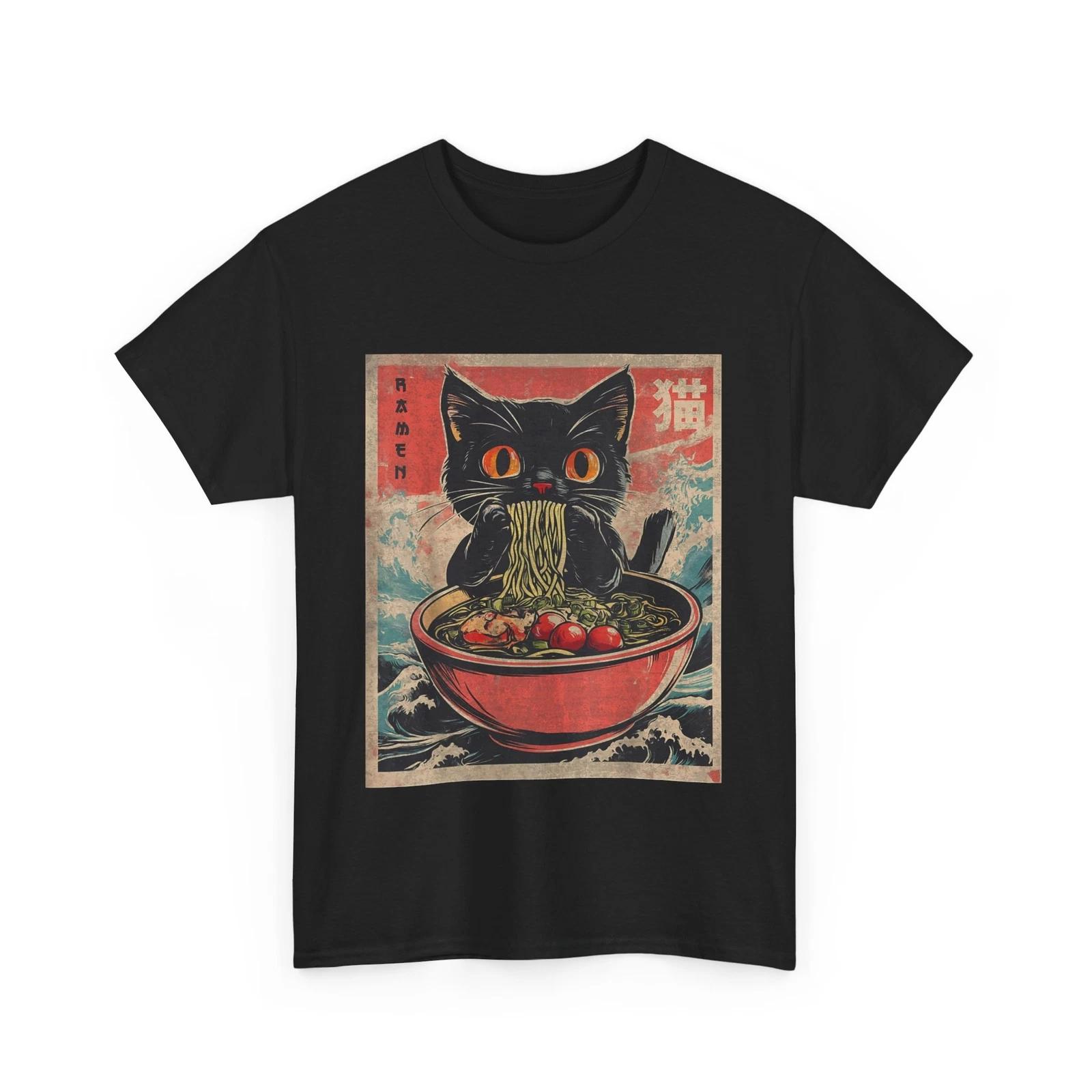 Cat Ramen Japanese Funny Graphic Tees Kawaii Cat Anime Gifts T shirt M
